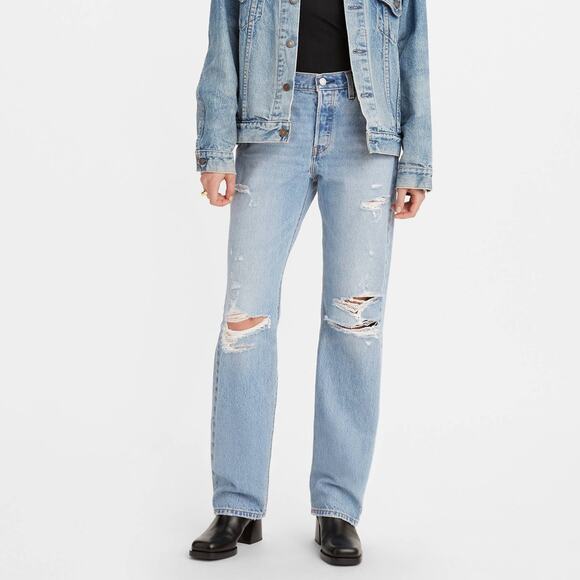 Levi's 501 90s Straight Leg Distressed Jeans Medium Wash - Picture 1 of 13